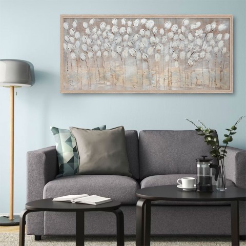 Tableau moderne peint à la main sur toile 65 × 150 cm cadre tulipes blanches Z442