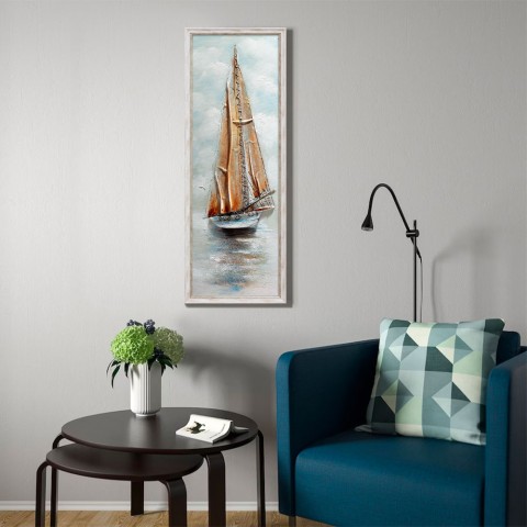 Tableau voilier peint à la main sur toile avec cadre 30 × 90 cm Z421