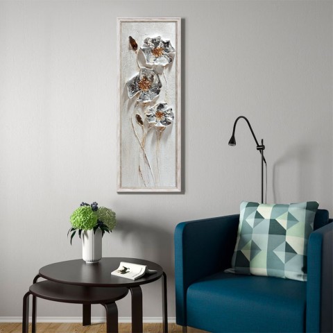 Tableau peint à la main sur toile fleurs métalliques avec cadre 30 × 90 cm Z423 Promotion