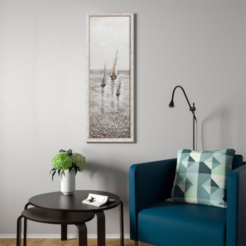 Tableau décoratif moderne voilier peint à la main sur toile 30 x 90 cm avec cadre Z511