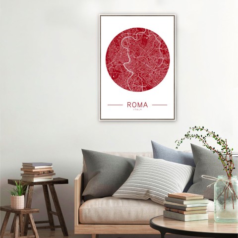 Tableau décoration moderne Carte de la ville de Rome imprimée avec cadre photo 50 × 70 cm Unika 0068 Promotion