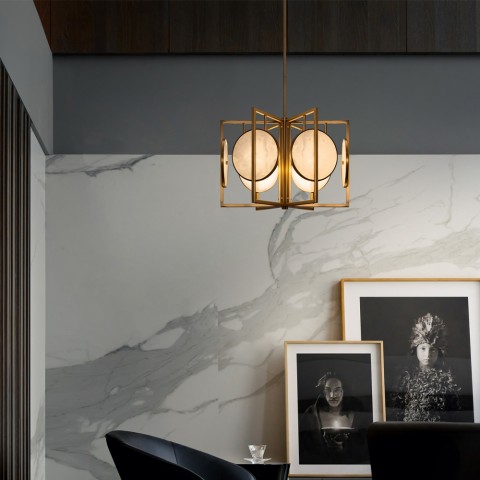 Suspension salon 6 lumières en métal doré Marbre Maytoni Promotion