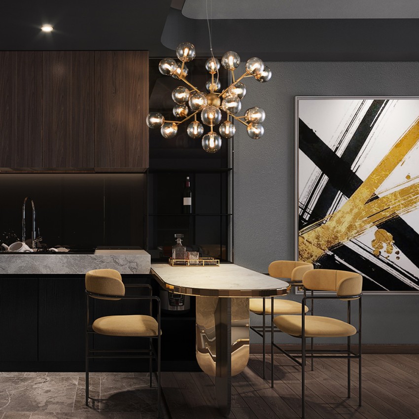 Suspension plafond dorée sphères en verre ambre Dallas Maytoni Promotion Suspension plafond dorée sphères en verre ambre Dallas Maytoni Promotion