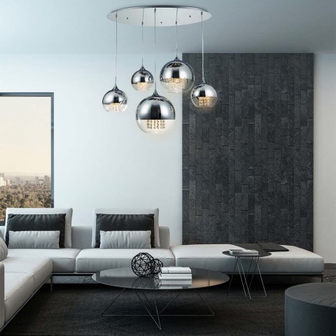 Suspension design moderne sphères en verre chromé Fermi Maytoni Promotion