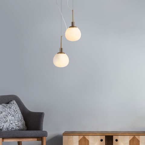 Lampe suspendue sphère verre blanc plafond cuisine salon Erich Maytoni