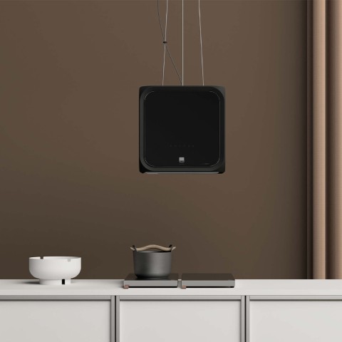 Cube hotte de cuisine suspendue avec filtre et aspiration noir Pura Isola Fabita