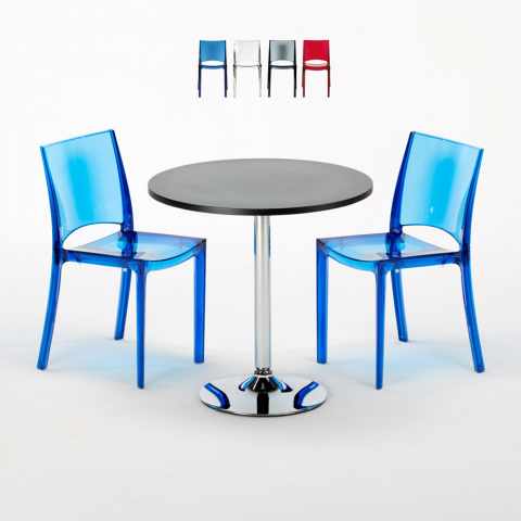 Table Ronde Noire 70x70cm Avec 2 Chaises Colorées Grand Soleil Set Intérieur Bar Café B-Side Ghost