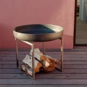 Brasero de jardin avec porte-bûches pour barbecue Ø 63cm acier rouillé Nagliai Modèle
