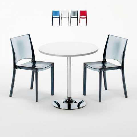 Table Ronde Blanche 70x70cm Avec 2 Chaises Colorées Grand Soleil Set Intérieur Bar Café B-Side Spectre Promotion