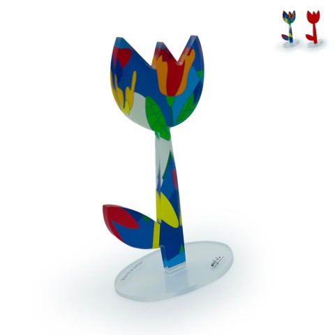 Sculpture fleur décorative en plexiglas coloré style pop art Tulipano