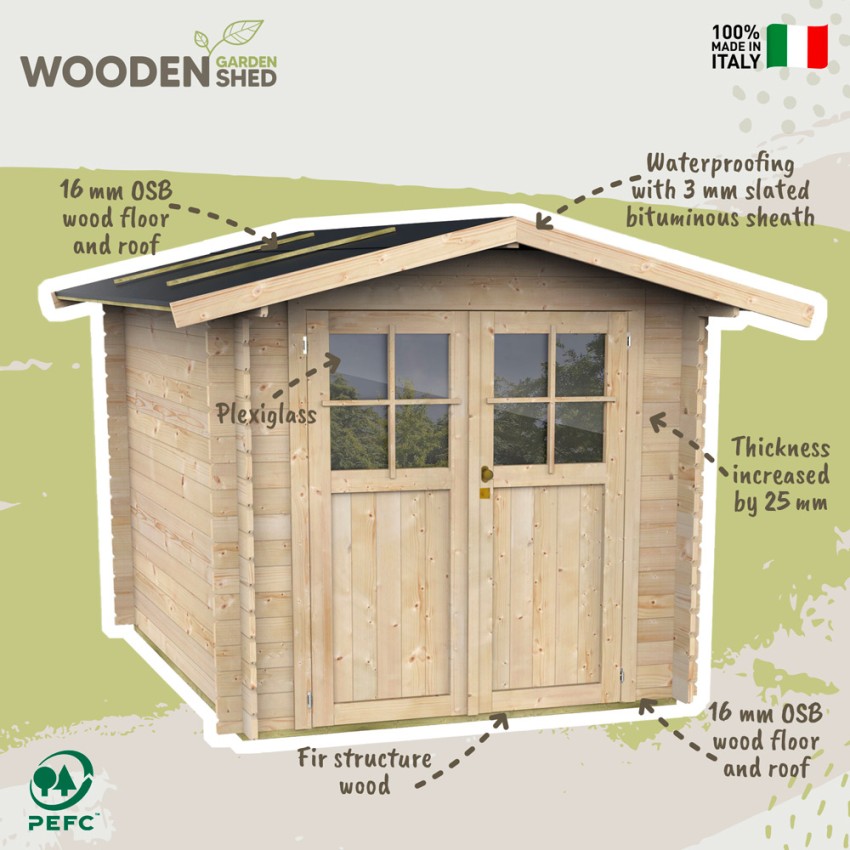 Opera 215x180 Abri de jardin en bois pour outils avec double porte