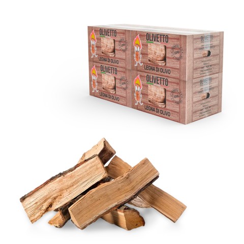 Bois de chauffage d'olivier en carton de 40kg pour cheminée poêle four Olivetto Promotion
