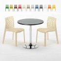 Table Ronde Noire 70x70cm Avec 2 Chaises Colorées Grand Soleil Set Intérieur Bar Café Gruvyer Cosmopolitan Vente