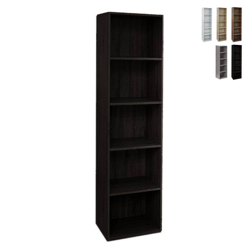 Bibliothèque haute en bois 5 étagères salon bureau 40x172 cm Darren Remises Bibliothèque haute en bois 5 étagères salon bureau 40x172 cm Darren Remises
