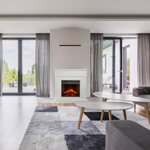 Cheminée électrique sur pied avec cadre en bois blanc Cambridge Promotion