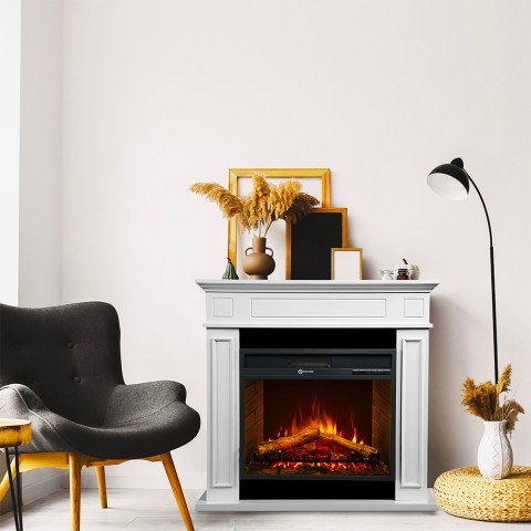 Cheminée électrique sur pied en bois blanc L 89,5 x H 90,5 x P 28 Jefferson Promotion