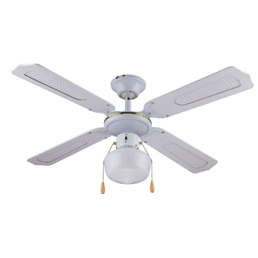 Ventilateur de plafond blanc avec lumière 4 pales en bois 105 cm Salig Promotion