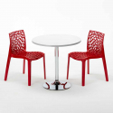Table Ronde Blanche 70x70cm Avec 2 Chaises Colorées Grand Soleil Set Intérieur Bar Café Gruvyer Long Island 