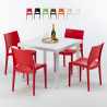 Table Carrée Blanche 90x90cm Avec 4 Chaises Colorées Grand Soleil Set Extérieur Bar Café Paris Love Promotion