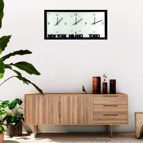 Horloge murale rectangulaire en verre dépoli et métal Fusi Orari Ceart Promotion