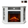 Cheminée électrique d'angle sur pied en bois blanc L126 x P78 x H83 Madison Promotion