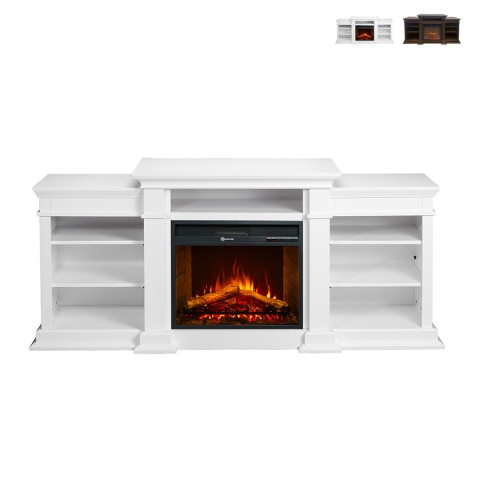 Cheminée électrique en bois blanc L179 x P48 x H85 Biden Promotion