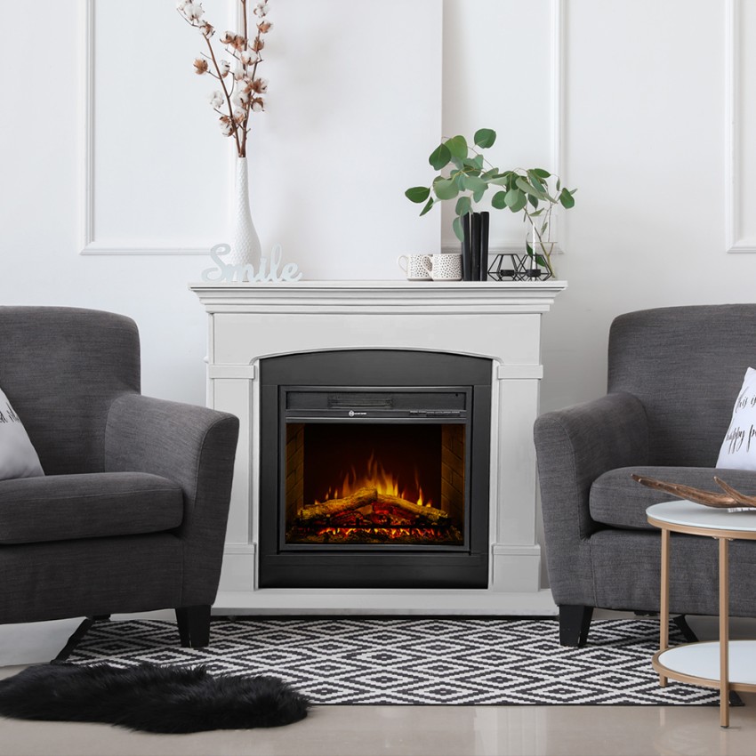 Adams floor fireplace electric stove avec cadre en bois blanc