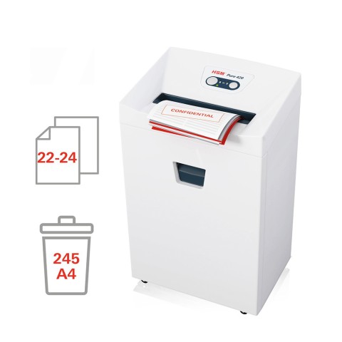 Destructeur de documents professionnel pour bureau 22-24 feuilles 5,8 mm Pure 420 HSM Promotion