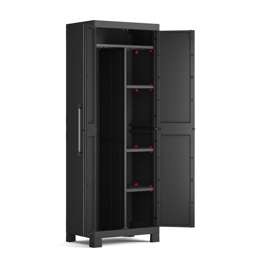 Armoire à balais noire 3 étagères réglables polyvalente Detroit Keter Promotion Armoire à balais noire 3 étagères réglables polyvalente Detroit Keter Promotion