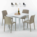 Table Carrée Blanche 90x90cm Avec 4 Chaises Colorées Grand Soleil Set Extérieur Bar Café Boheme Love Promotion