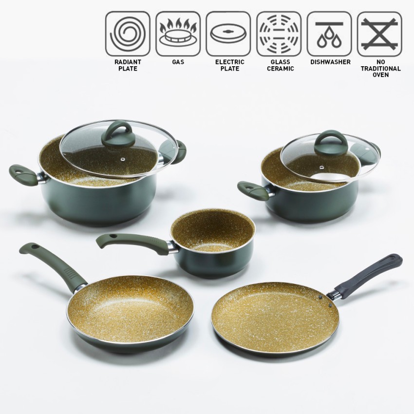 Bio Cook Oil : Set de casseroles anti-adhésives avec couvercles 7 pièces