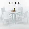 Table Carrée Blanche 90x90cm Avec 4 Chaises Colorées Grand Soleil Set Extérieur Bar Café ARM Bistrot Love Promotion