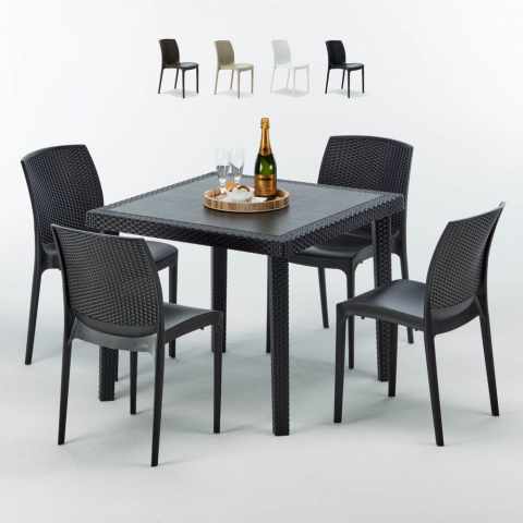 Table Carrée Noire 90x90cm Avec 4 Chaises Colorées Grand Soleil Set Extérieur Bar Café Boheme PASSION