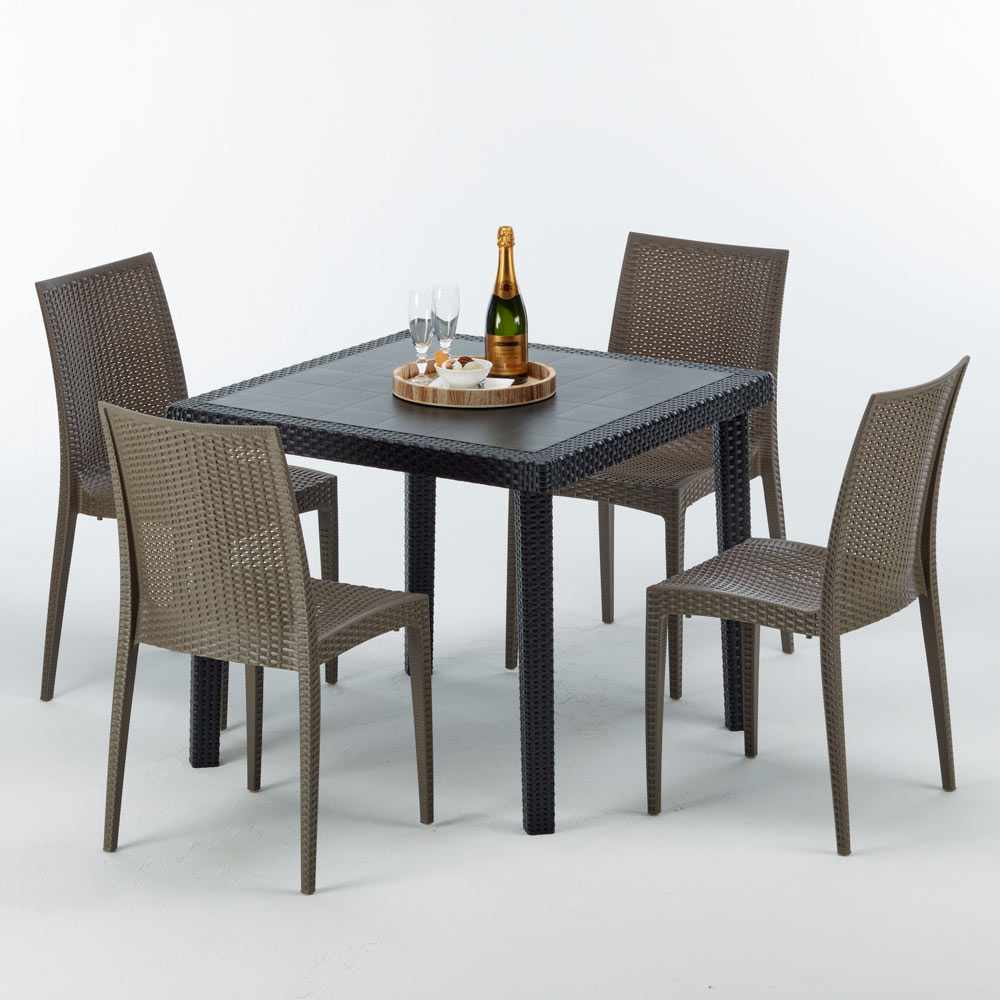 Table Carrée Noire 90x90cm Avec 4 Chaises Colorées Grand Soleil Set Extérieur Bar Café Bistrot Passion