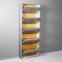 Meuble à chaussures haut d'entrée 5 portes pour 15 paires de chaussures gris KimShoe 5SG Réductions