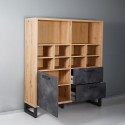 Bibliothèque design industriel 1 porte 2 tiroirs salon bureau Cratfy Remises