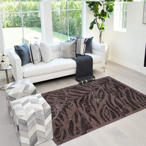 Tapis moderne rectangulaire marron motif zèbre Double MAR008 Promotion