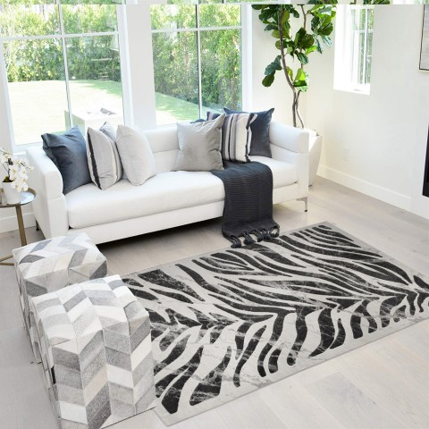 Tapis moderne rectangulaire motif zèbre gris noir Double GRI006 Promotion