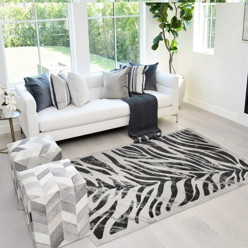Tapis moderne rectangulaire motif zèbre gris noir Double GRI006 Promotion Tapis moderne rectangulaire motif zèbre gris noir Double GRI006 Promotion