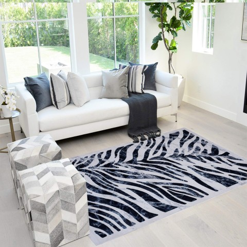 Tapis rectangulaire zébré gris bleu moderne Double BLU003 Promotion