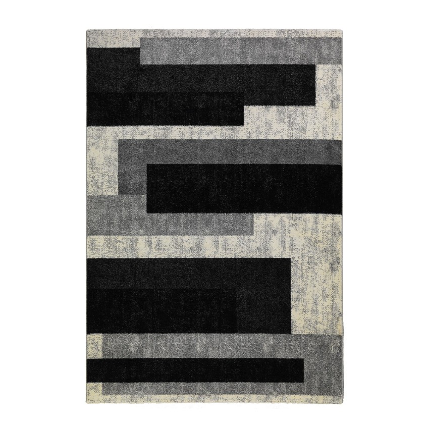 GRI224 tapis design géométrique moderne à poils courts gris blanc noir