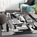 Tapis rectangulaire moderne blanc noir gris motif abstrait GRI227 Promotion