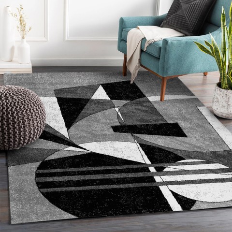 Tapis rectangulaire design géométrique moderne gris blanc noir GRI229 Promotion