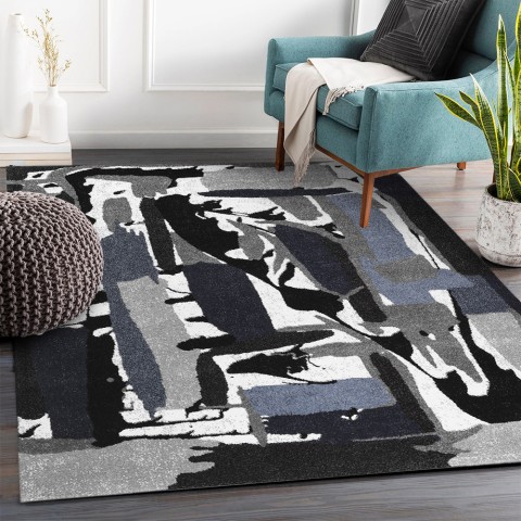 Tapis moderne rectangulaire à poils courts abstrait BLU018 Promotion