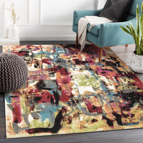 Tapis multicolore rectangulaire salon design moderne MUL434 Promotion
