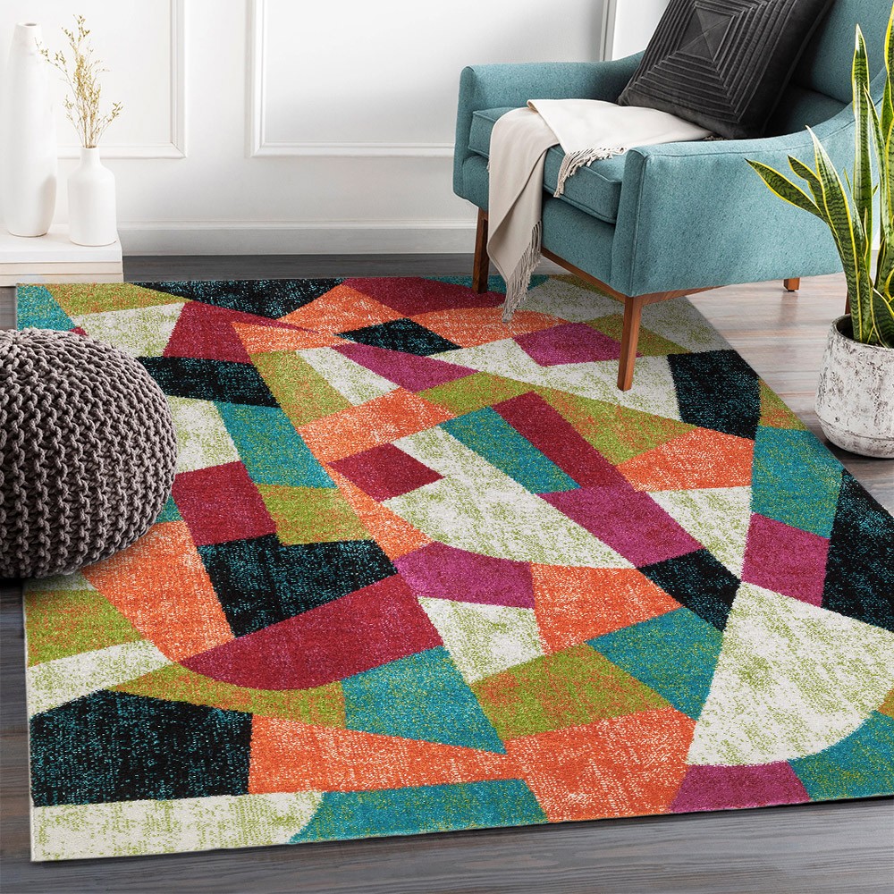 Tapis rectangulaire à poil court design géométrique multicolore MUL433