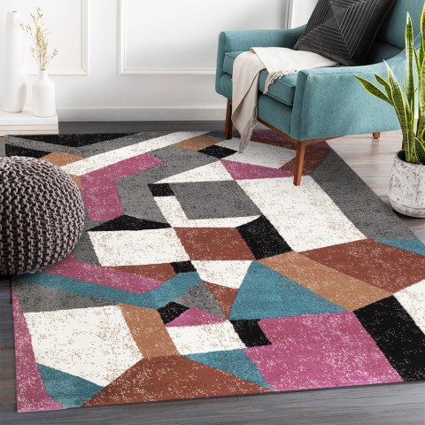 Tapis géométrique multicolore rectangulaire salon moderne MUL435 Promotion