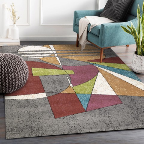 Tapis rectangulaire multicolore style géométrique à poils courts MUL436 Promotion