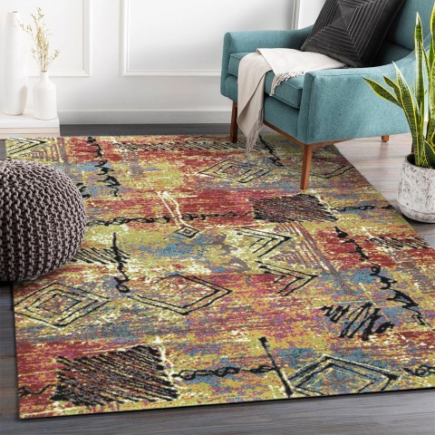 Tapis rectangulaire salon cuisine art moderne multicolore MUL437 Promotion