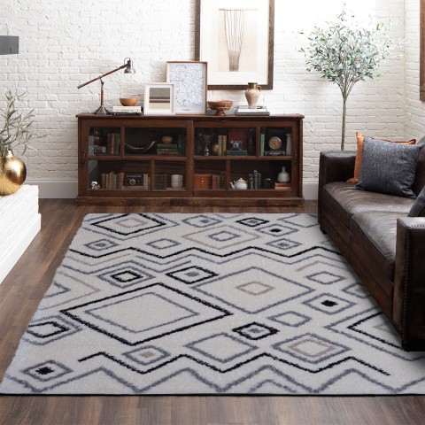 Tapis rectangulaire shaggy poils longs moderne antiallergique BIA003 Promotion